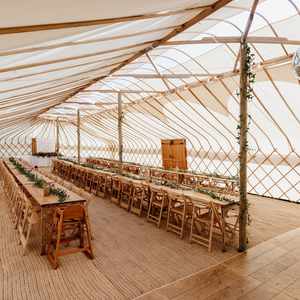 Long Yurt seated Alcott Weddings Outdoor Venue Worcestershire